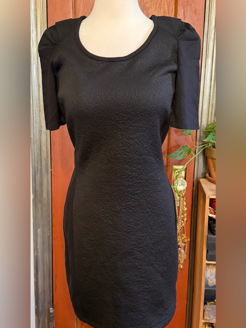 Maison Scotch Short Sleeve Knit Mixed Fabric Little Black Dress Size 2